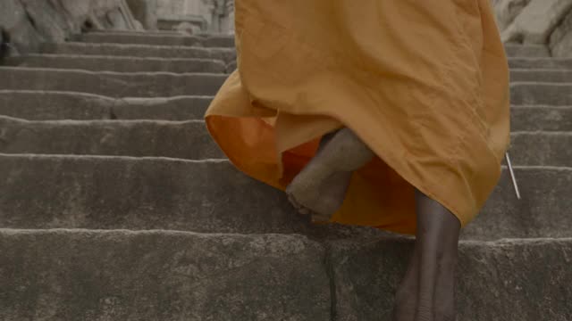斯里兰卡亚帕胡瓦和尚走上台阶。视频下载