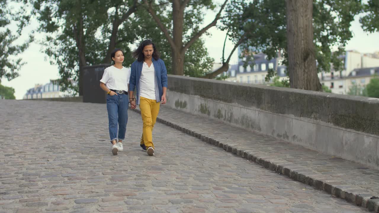 一对在法国巴黎散步的情侣视频素材