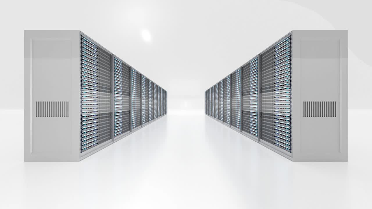 计算机室的3D渲染图服务器机架视频下载