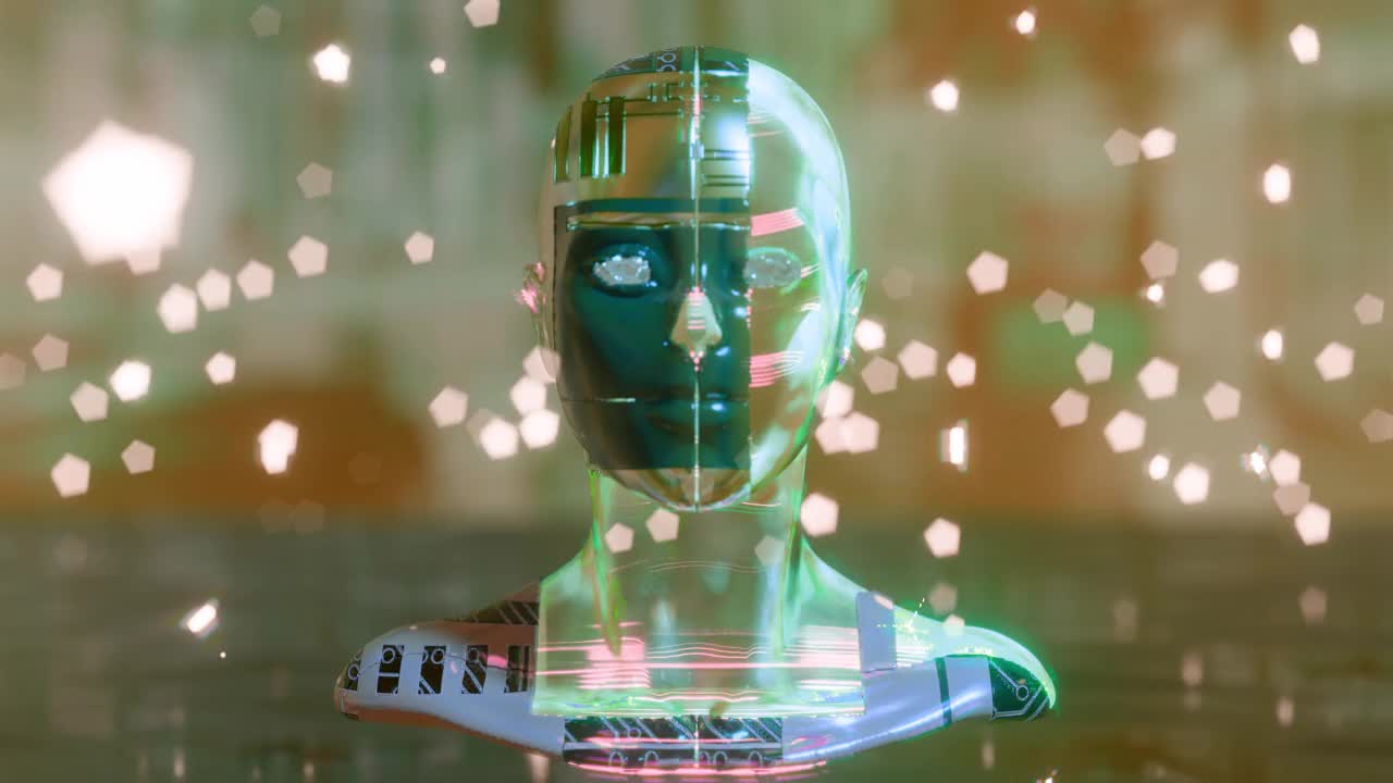 半机械人在盯着一个人工智能克隆视频素材