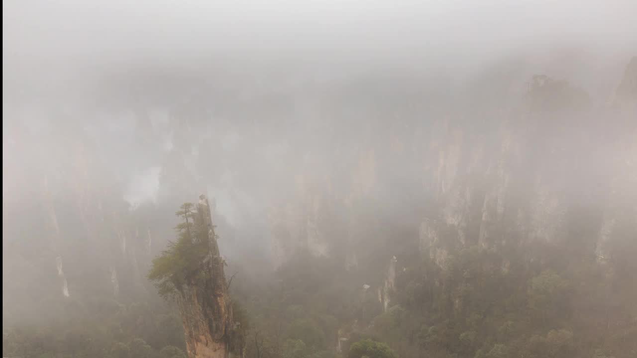 张家界的喀斯特峰林云雾缭绕视频素材
