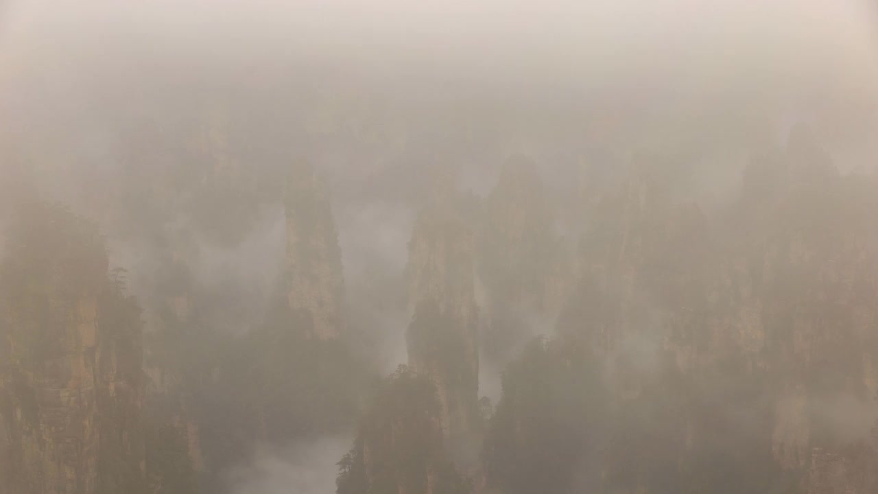 张家界的喀斯特峰林云雾缭绕视频素材