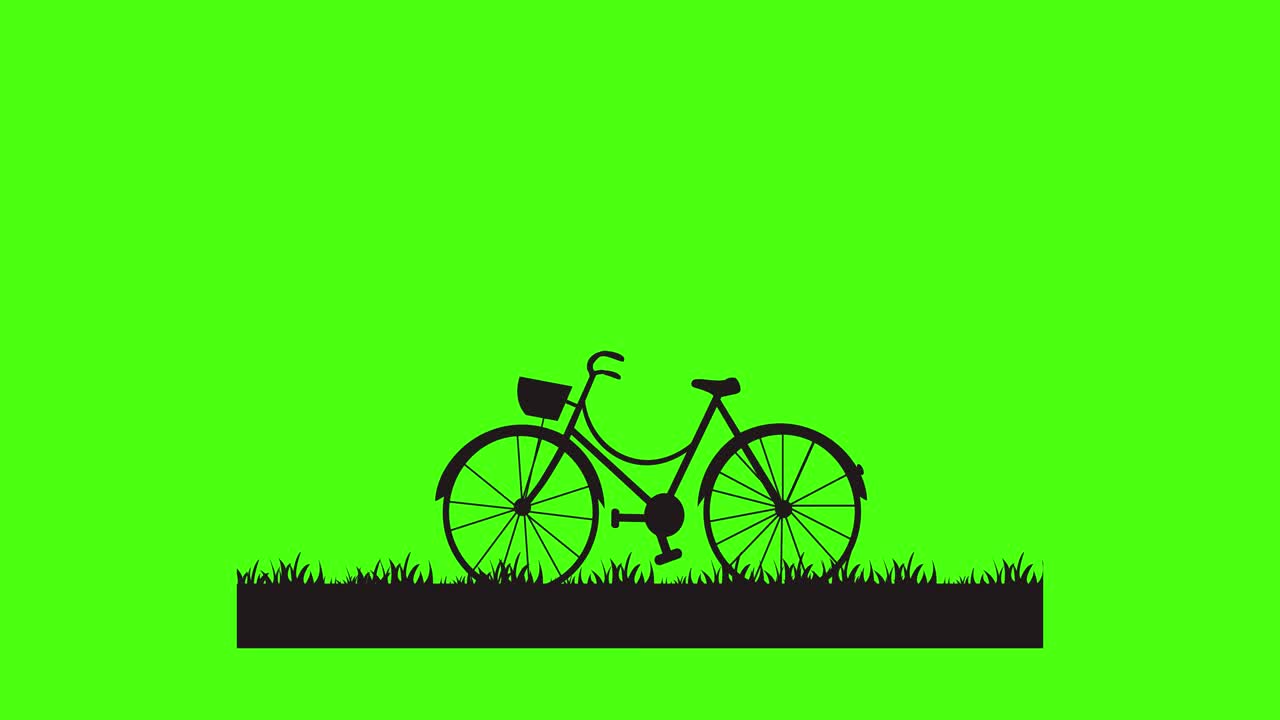 自行车图标动画与草路和云。视频下载
