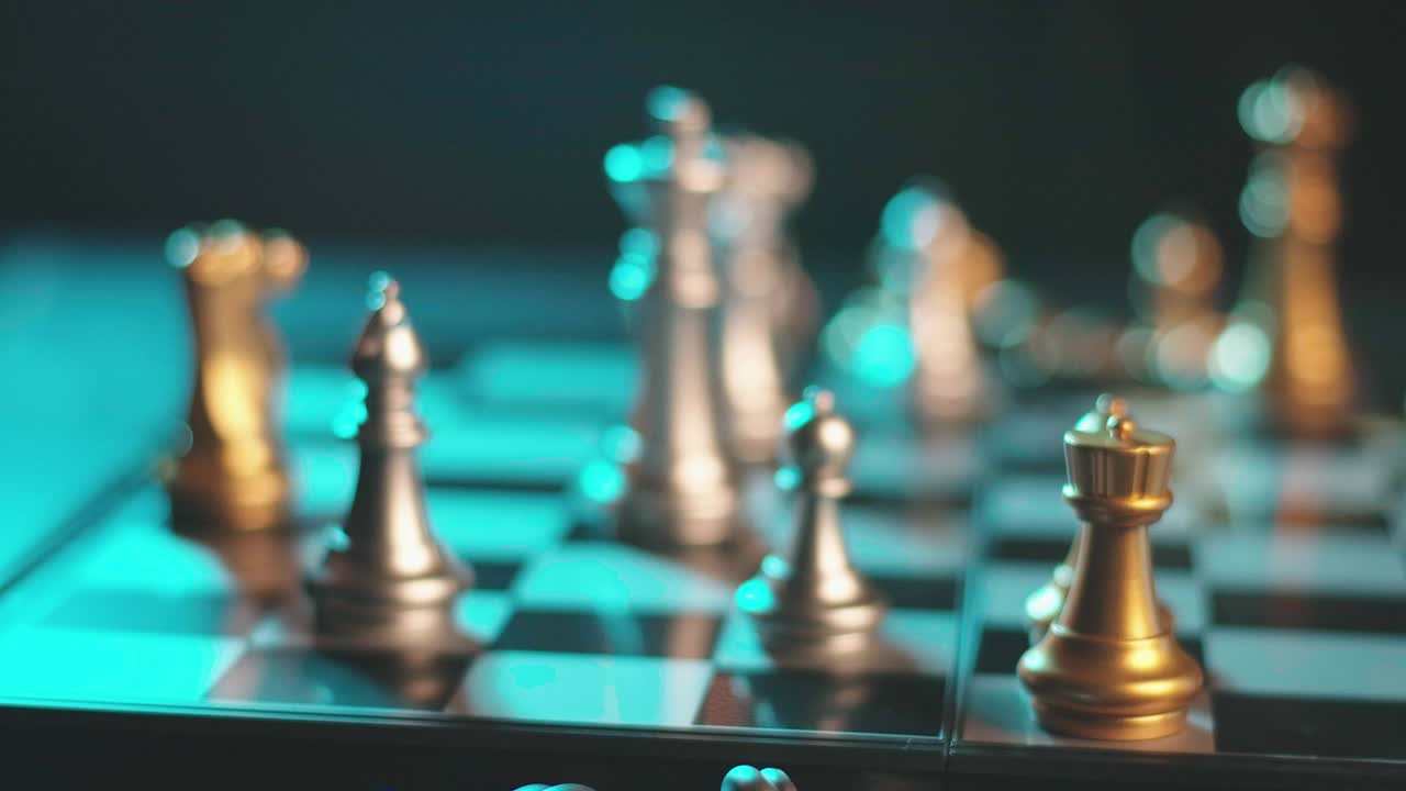 国际象棋的游戏。手握自信的商人对弈策略的发展分析。视频素材