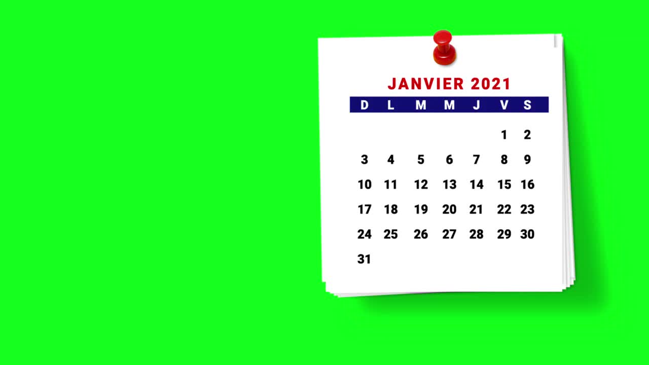 2021-2022年法国日历倒计时1月至2022年1月。法国日历2021年1月至2022年1月视频购买