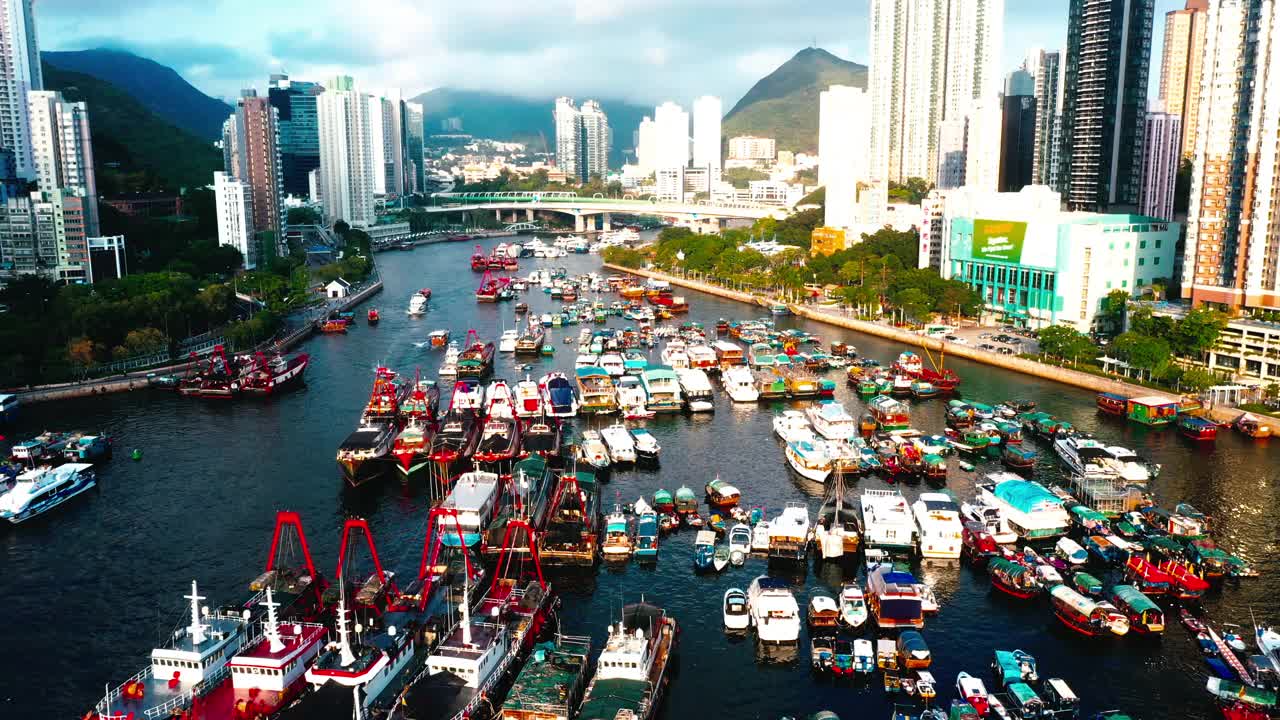 香港香港仔香港仔湾的无人机照片视频下载