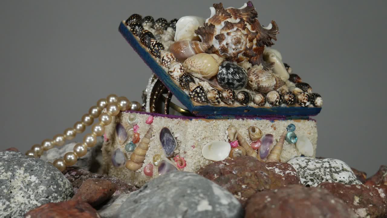 贝壳首饰盒，珠宝露在外面。视频下载