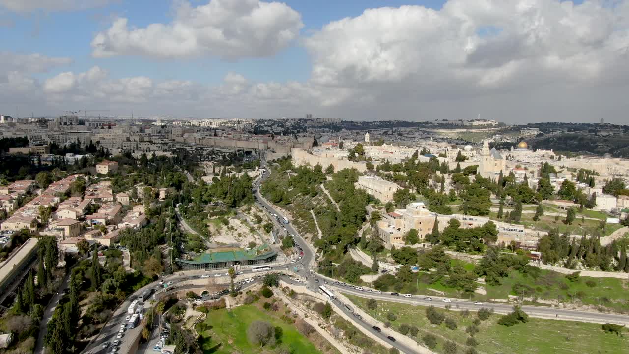 鸟瞰图耶路撒冷老城与塔的大卫，圣墓，雅法门视频素材