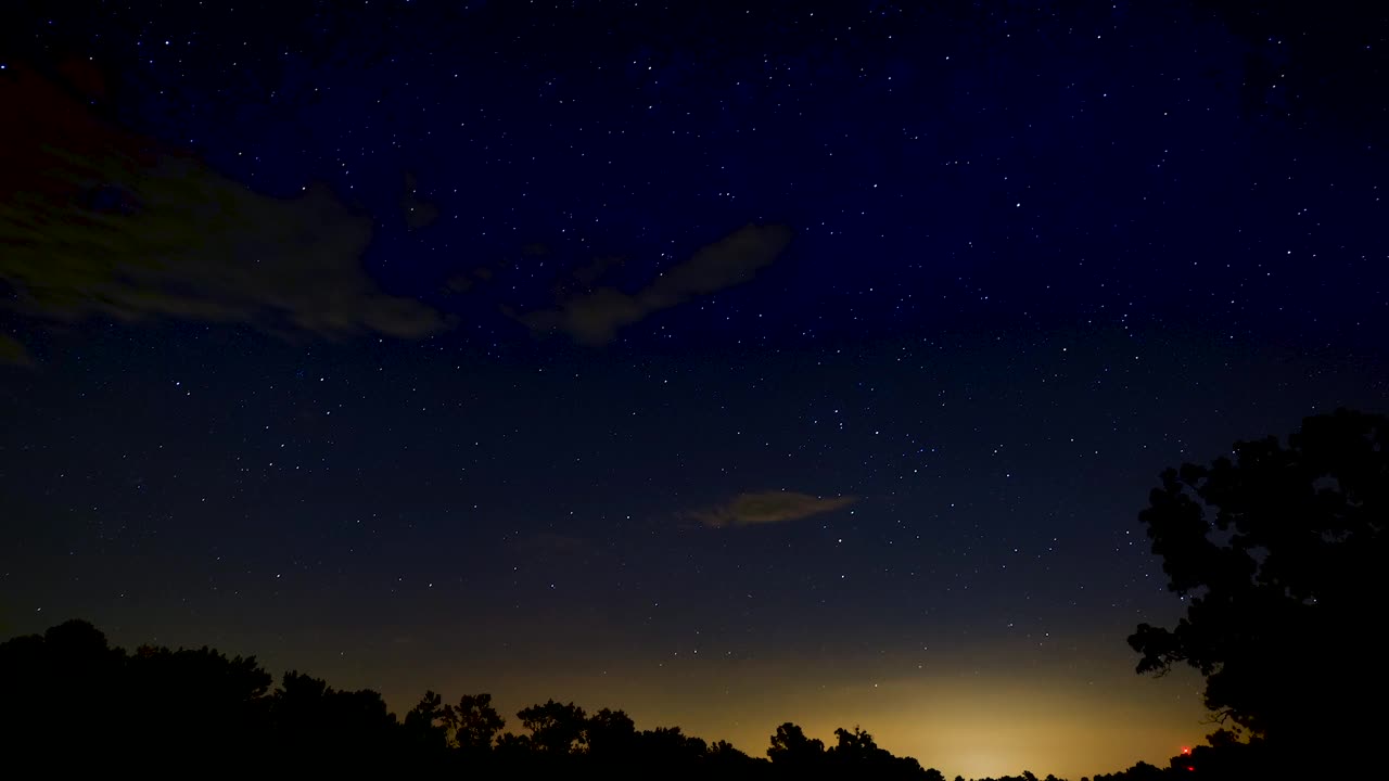 在晚春的夜晚，随着星星移动的云景，时间流逝视频素材