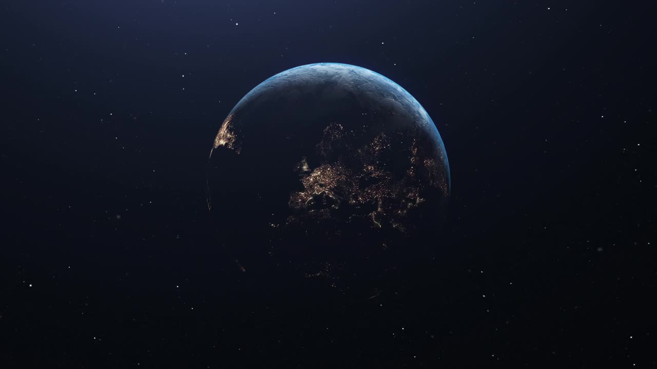 从地球黑夜到白天-现实地球城市灯光来自太空和日出-电影现实地球在太空旋转-冠状病毒-冠状病毒19 -视频下载
