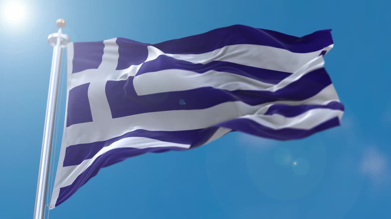 希腊国旗在风中飘扬视频下载