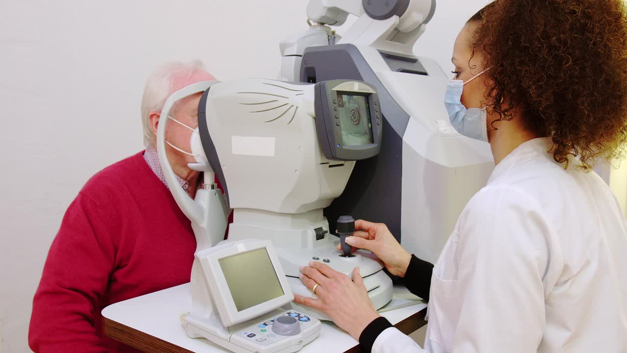 为老人检查视力的女眼科医生视频素材