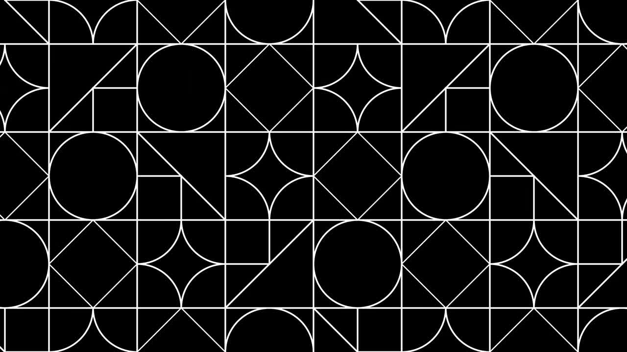黑色几何形状与白色边界在复古模式。简单的运动图形循环动画在平面复古风格视频下载