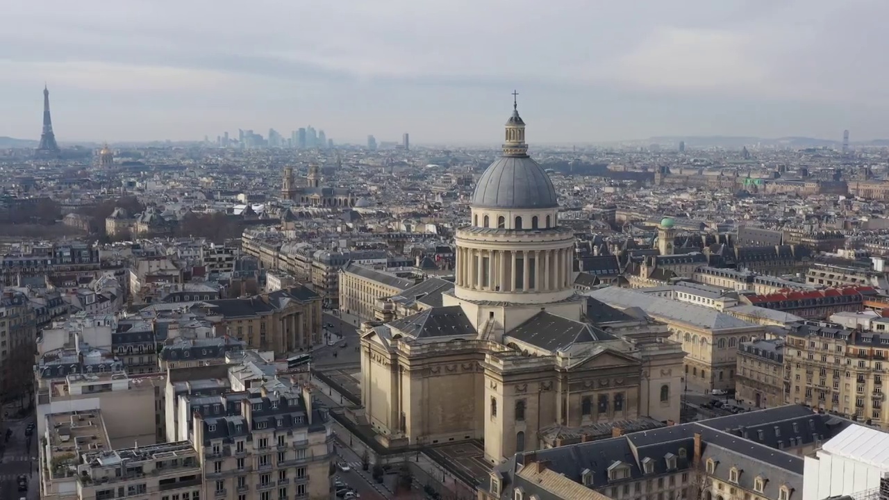 巴黎第五区万神殿教堂，无人机鸟瞰图视频素材
