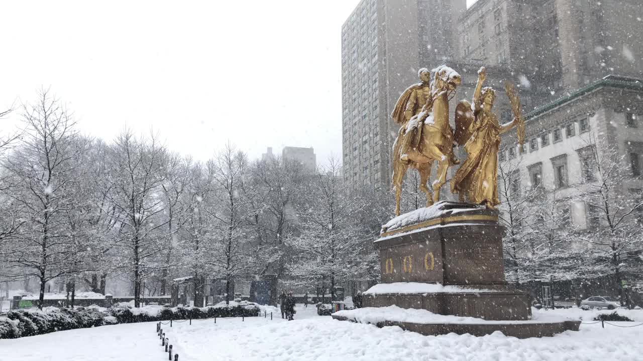 雪中央公园-建筑物和纪念碑视频素材