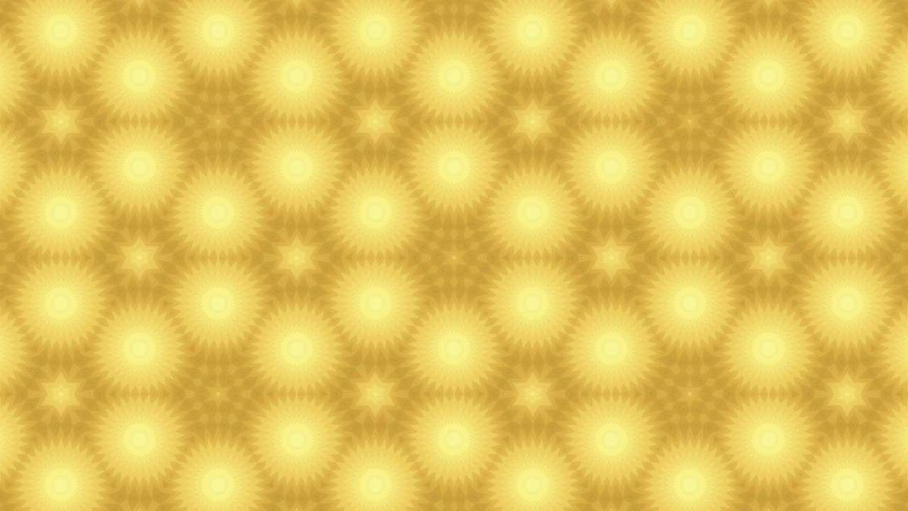 明亮的黄色对称的万花筒背景。视频下载