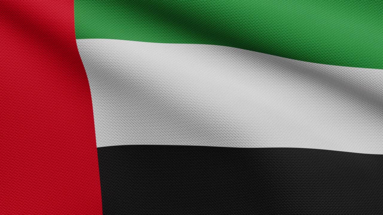 3D插图阿拉伯联合酋长国国旗随风飘扬。阿联酋旗帜吹视频素材