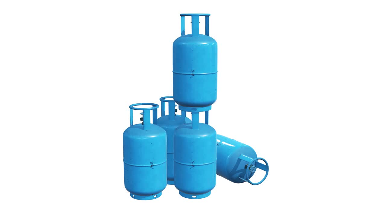 气瓶lpg罐气瓶。丙烷气瓶气球。带高压液化压缩气体和阀门的圆柱形容器视频素材