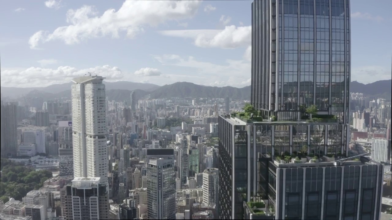 描述未分级的10位DLog-M航拍香港城市天际线视频下载