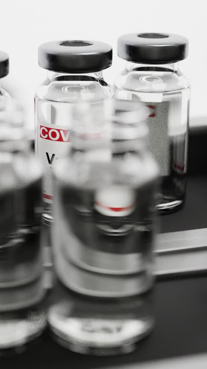 Covid-19冠状病毒疫苗瓶垂直格式视频素材