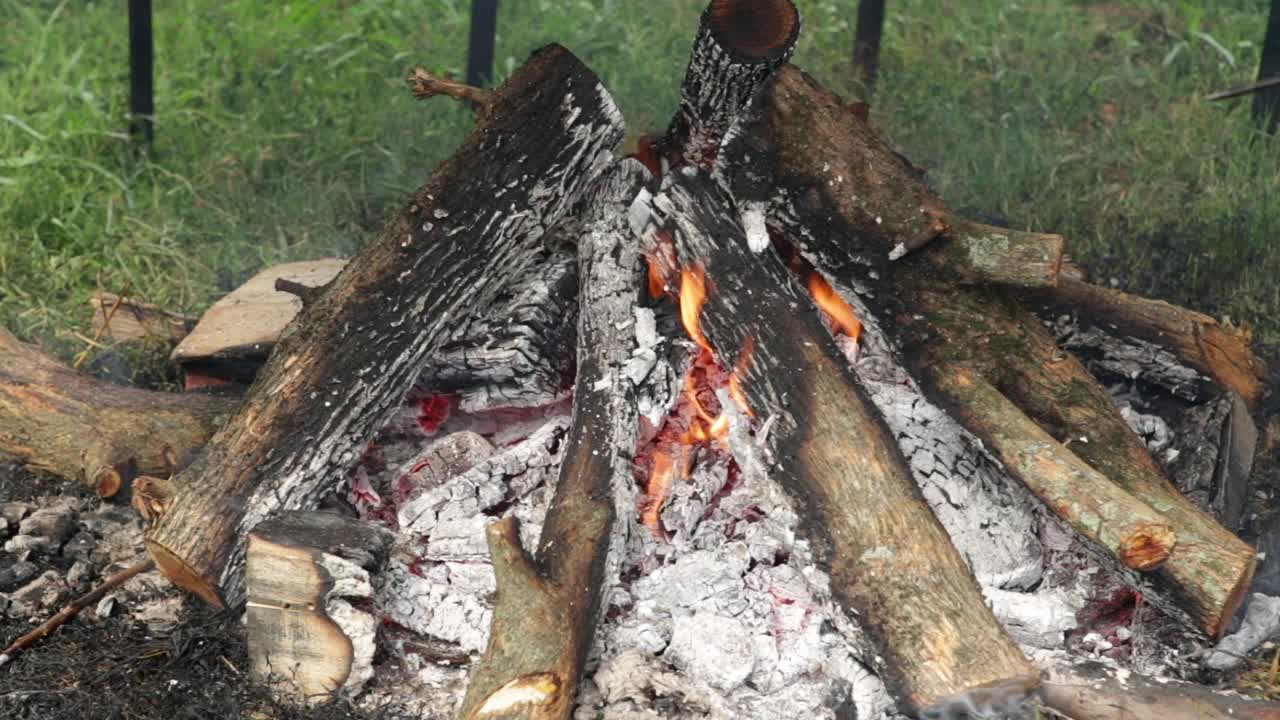 乡村里的雾火和烤肉视频素材