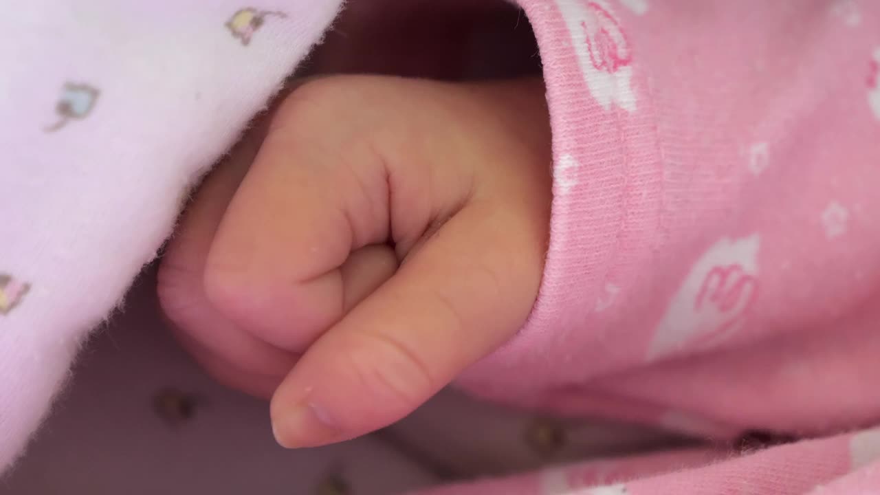 粉红色上衣婴儿的小手。4k视频下载