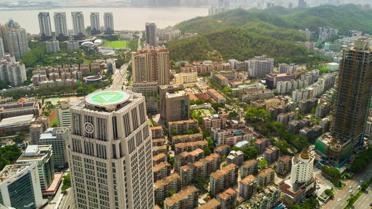 中国晴天珠海市景市中心航拍全景4k时间推移视频素材