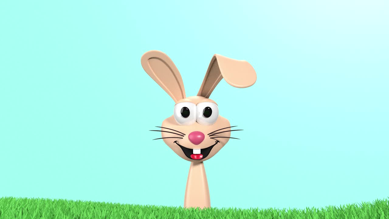 装饰复活节彩蛋和复活节兔子在草地上对清澈的蓝色天空在4K分辨率视频下载