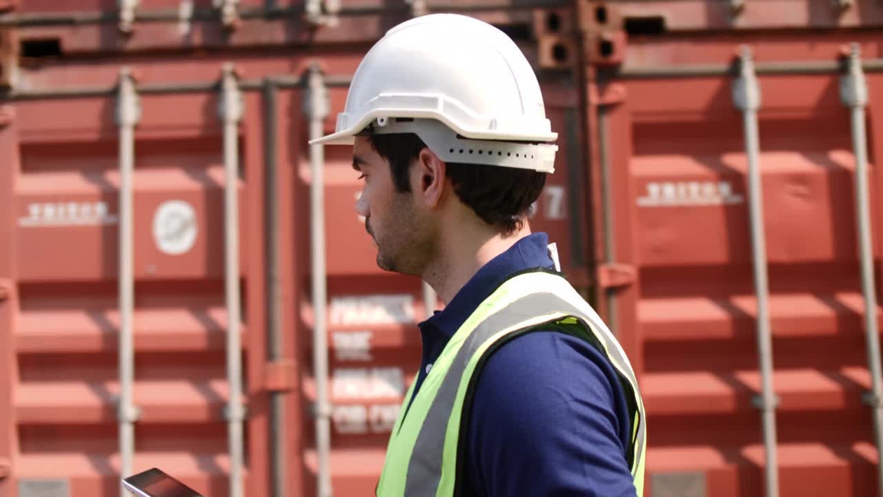 货物集装箱的商业码头工人视频下载