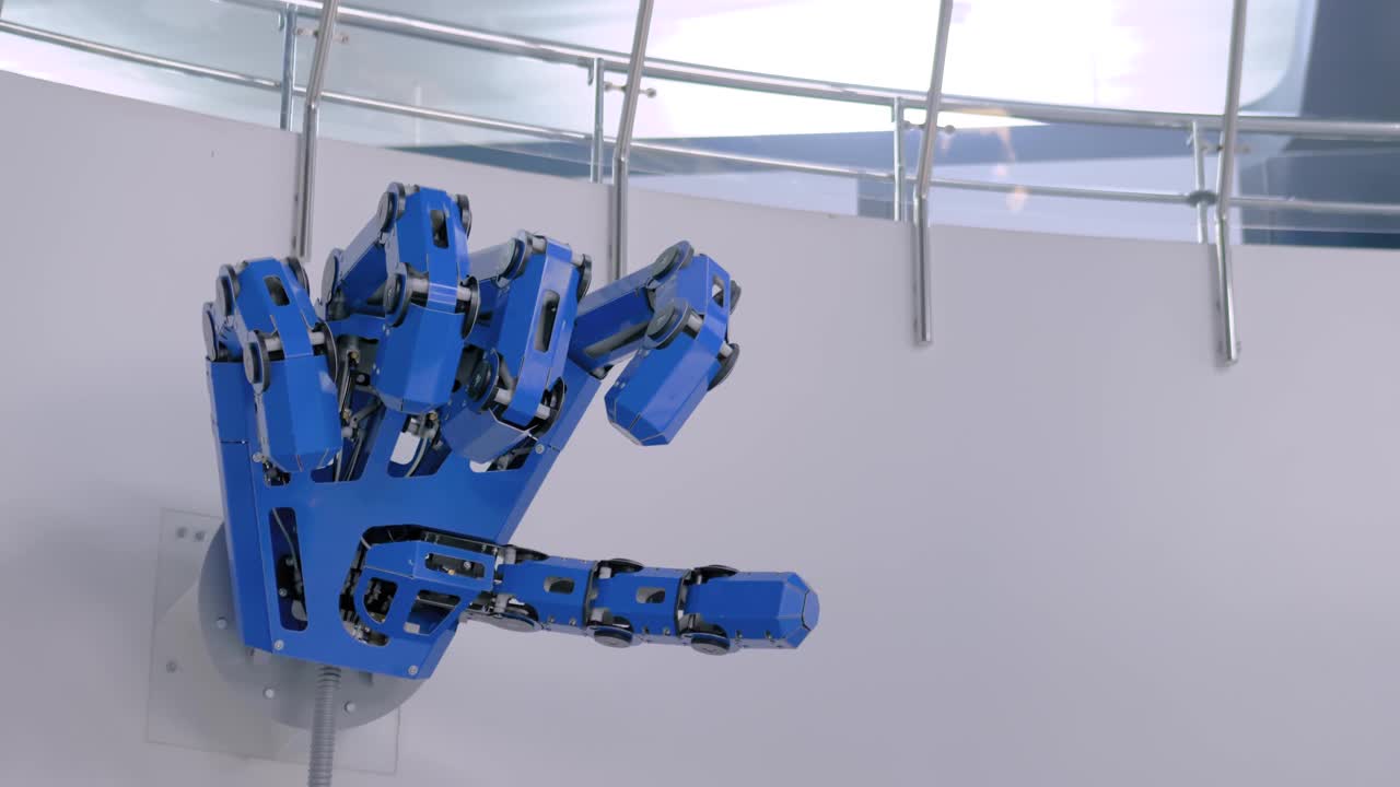 未来的蓝色机械机器人手指视频下载