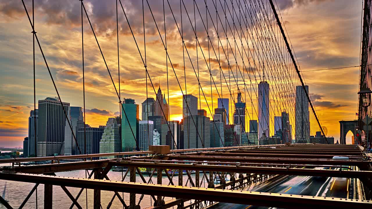 布鲁克林大桥。曼哈顿市中心视频素材