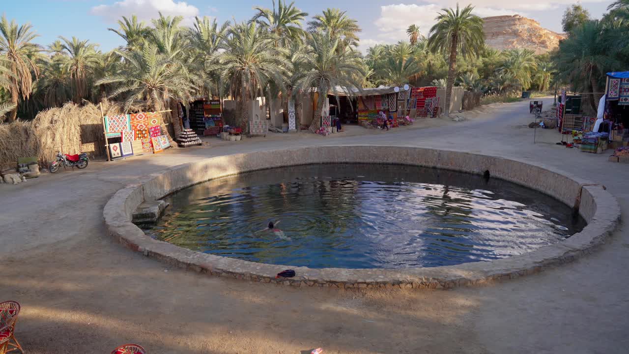 女子游泳在克利奥帕特拉春天在锡瓦绿洲视频下载