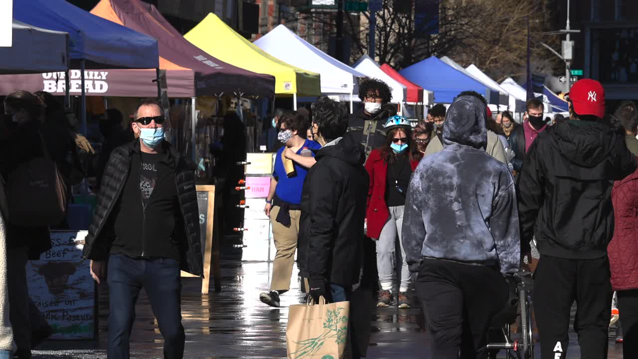 新冠肺炎疫情期间，联合广场绿色市场的游客人数略有增加。视频素材