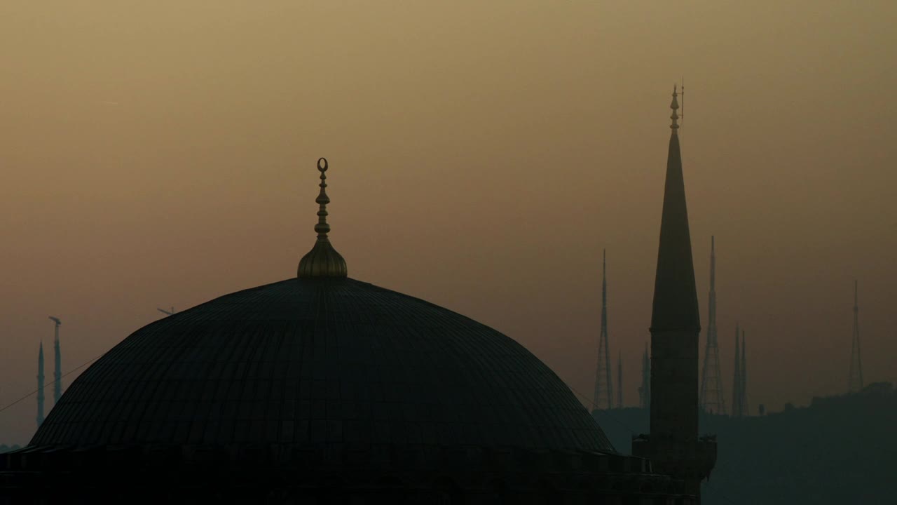 日落时分的圣索菲亚大教堂，土耳其视频下载