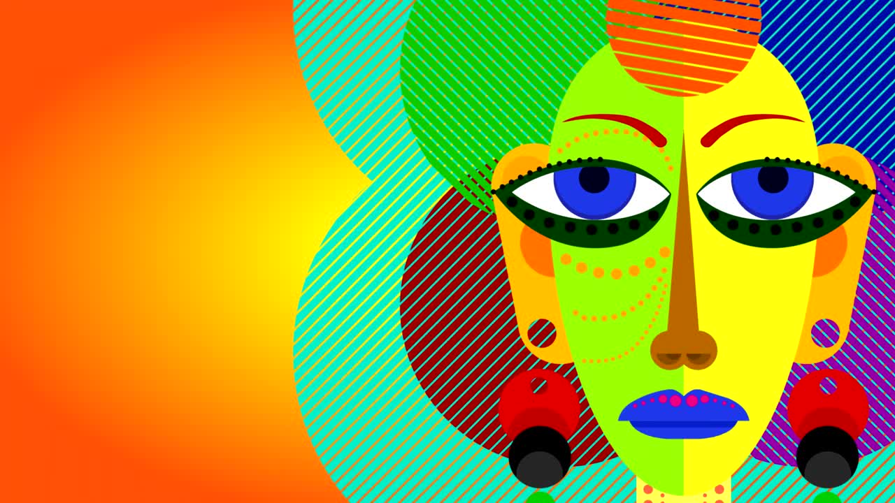 抽象的女孩头部彩绘多色脸部元素视频素材