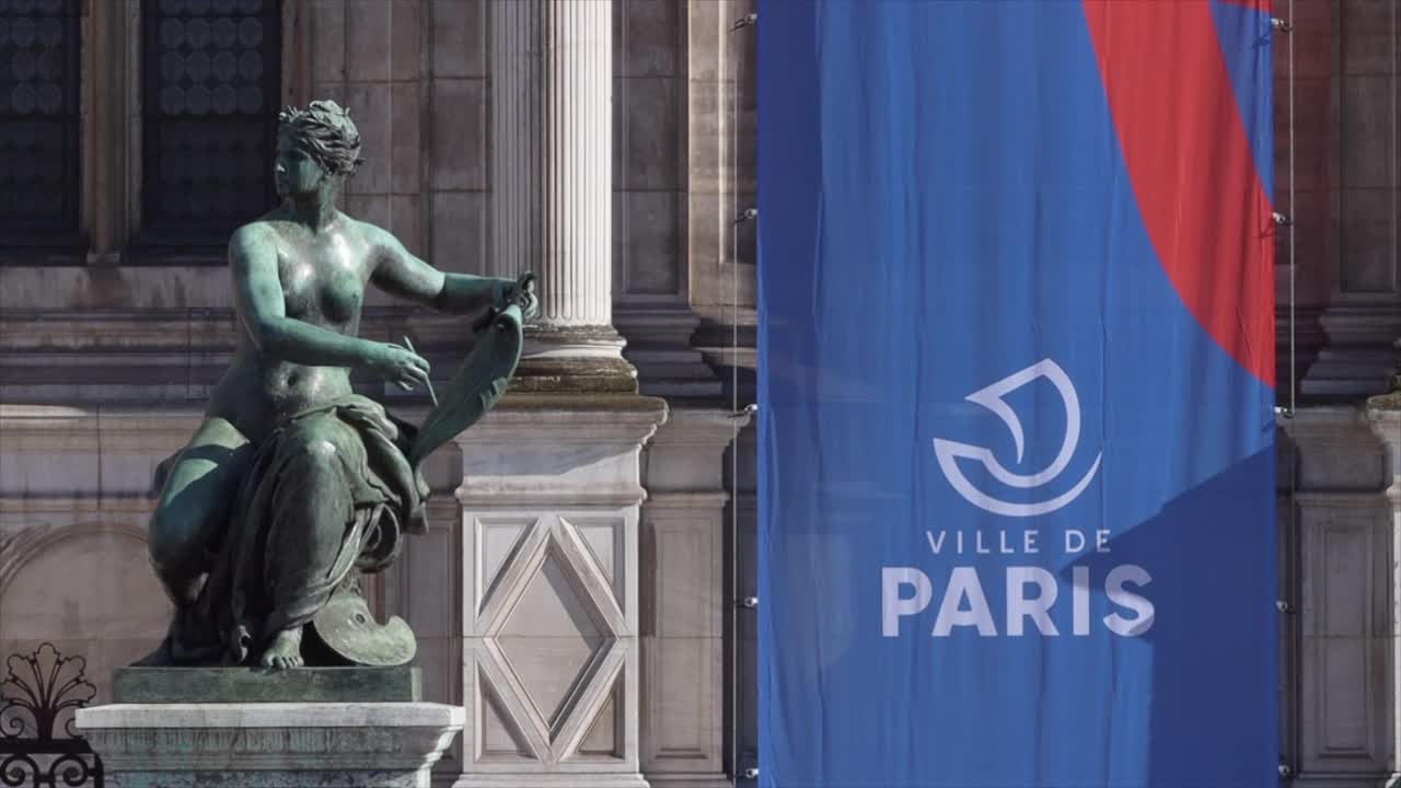 2023年橄榄球世界杯横幅的巴黎市政厅正面视频下载