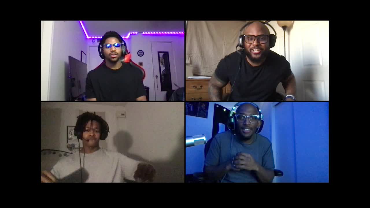 四名黑人男子庆祝在视频通话中一起赢得多人视频游戏视频下载
