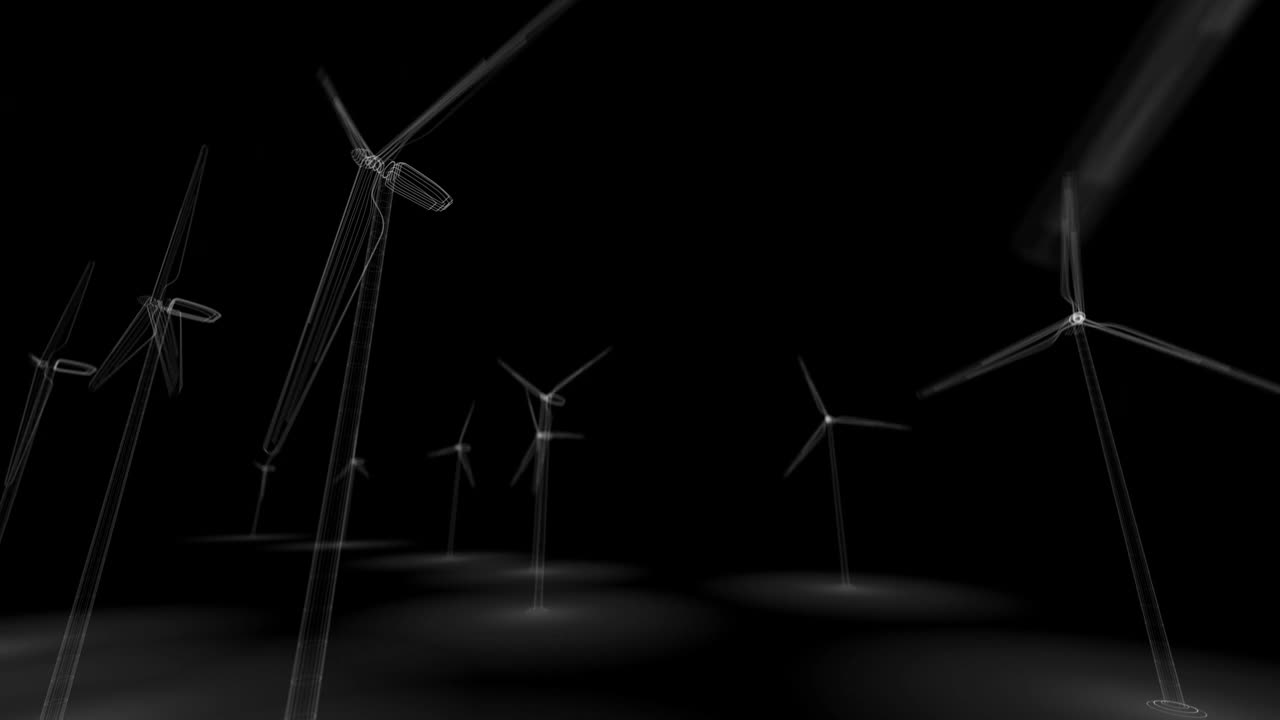 三维风力发电机组，可再生风力发电机组三维可视化线框，可再生能源技术创新视频下载