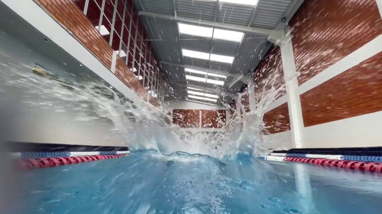 女子游泳运动员从起跑线上跳起视频下载