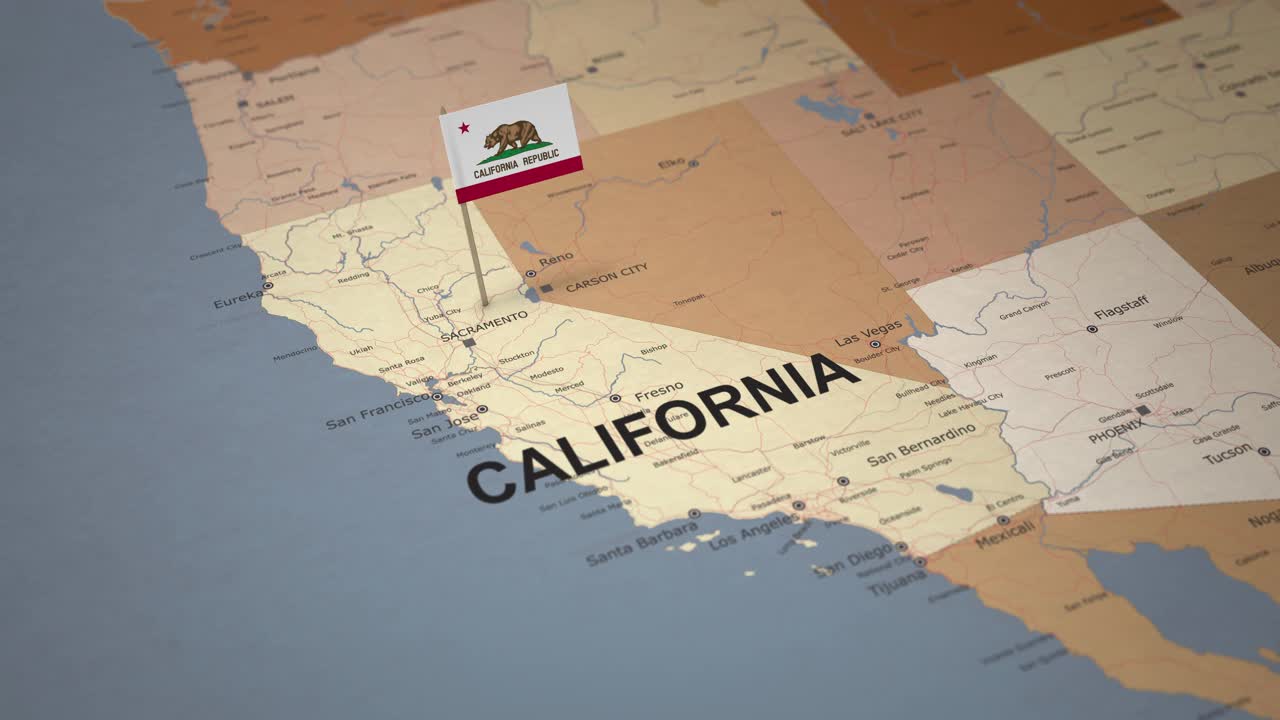 加州地图与州旗视频下载
