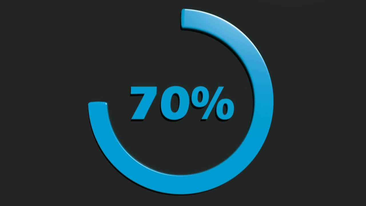 蓝色70%旋转圆形标志在黑色的背景- 3D渲染视频剪辑动画视频下载
