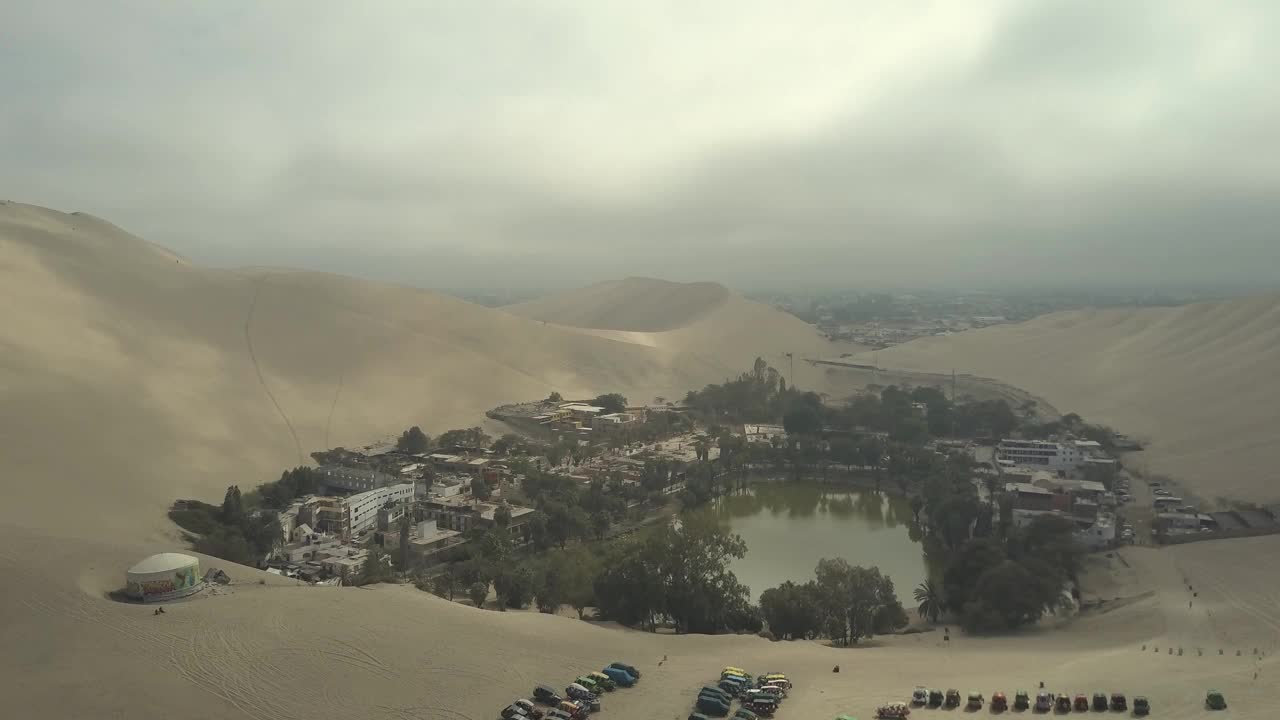 沙漠绿洲城镇景观鸟瞰图视频素材