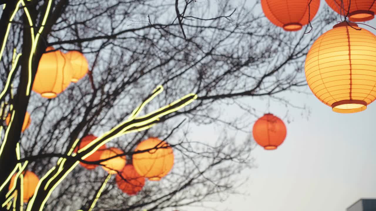 街上挂满灯笼庆祝中国新年视频素材
