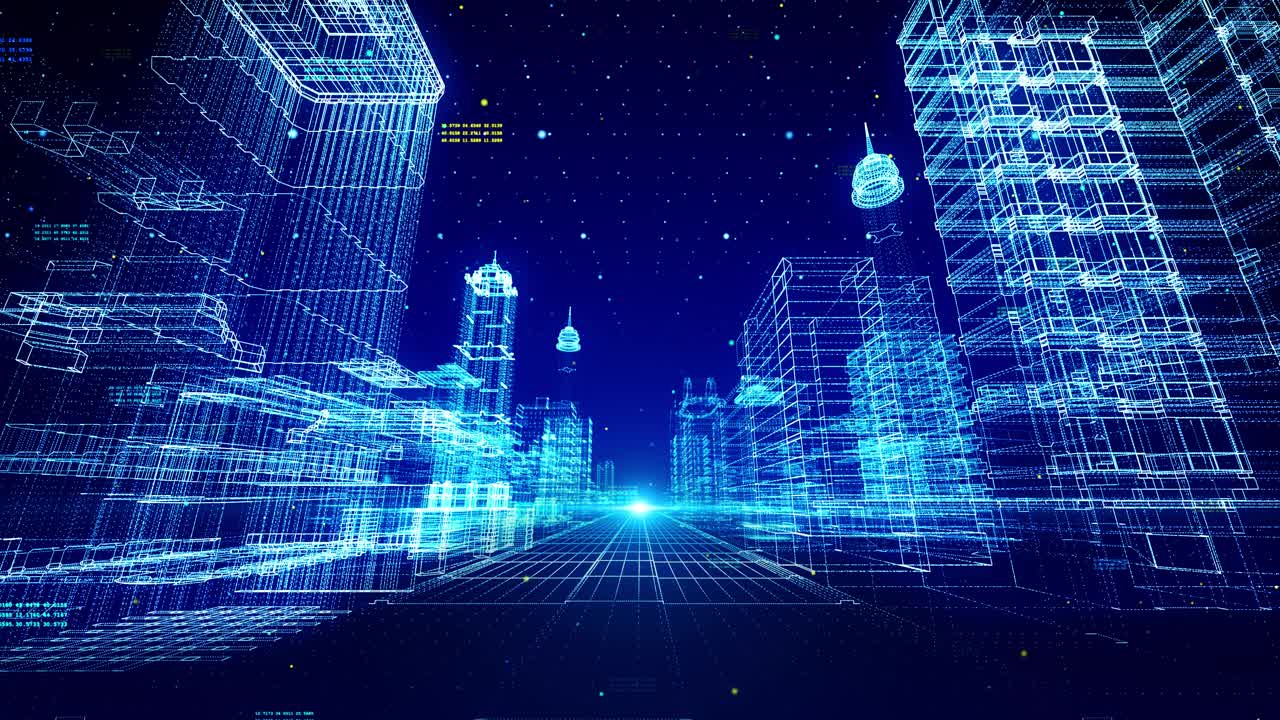 数字网络城全息循环动画背景。视频下载