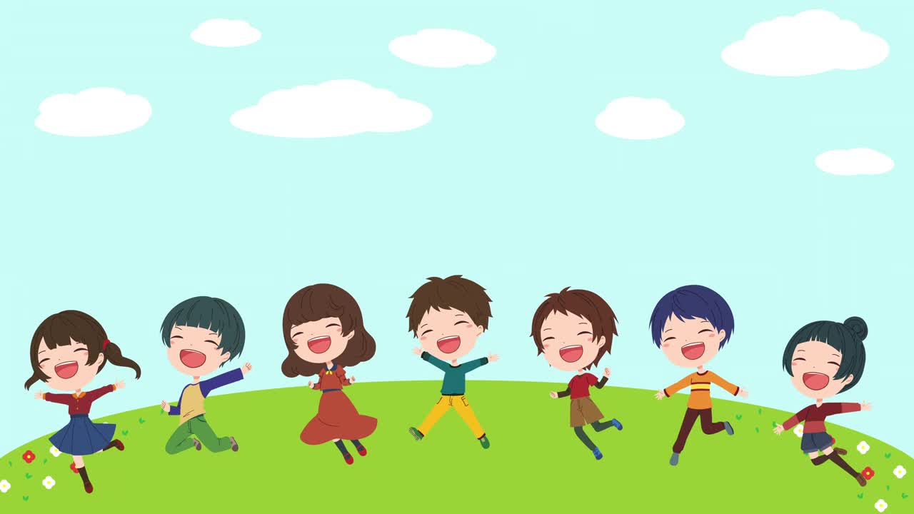 视频的移动插图的孩子在草地的背景视频下载