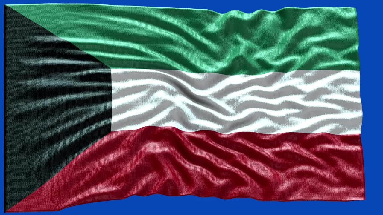 4k高度详细的科威特国旗-科威特国旗高细节-科威特国旗波浪图案可循环元素视频素材