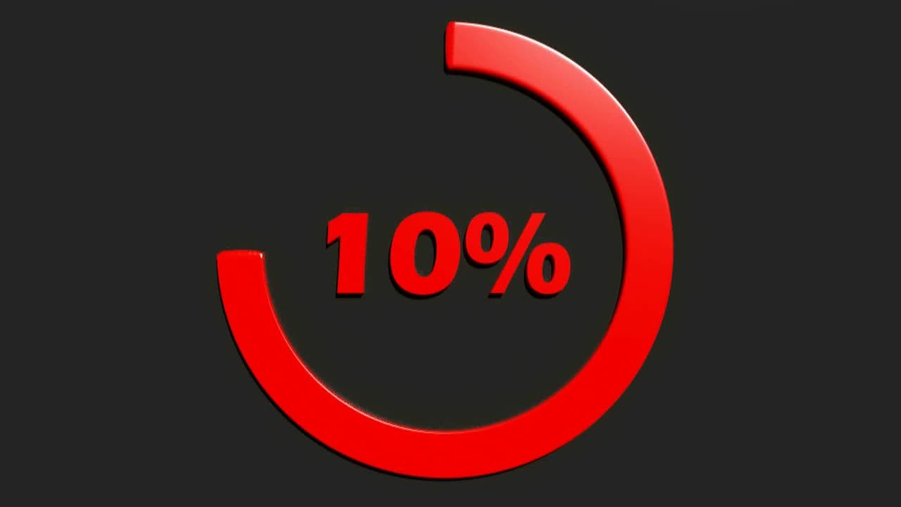 红色0%转弯圆标志上的黑色背景- 3D渲染视频剪辑动画视频素材