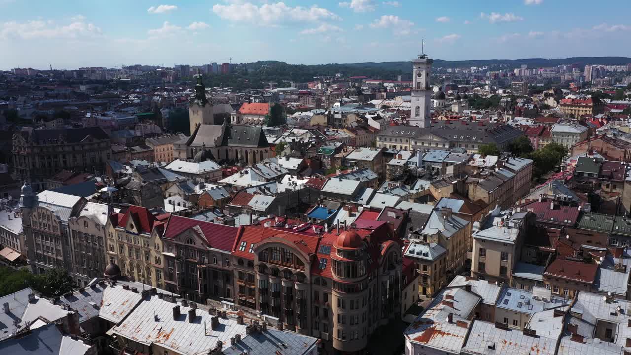 利沃夫老城中心乌克兰航拍全景图。视频素材