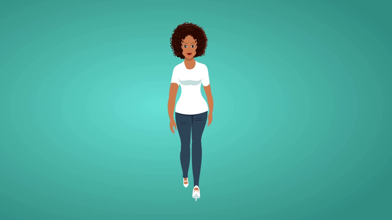 非洲裔美国女孩步行循环和解释动画视频下载