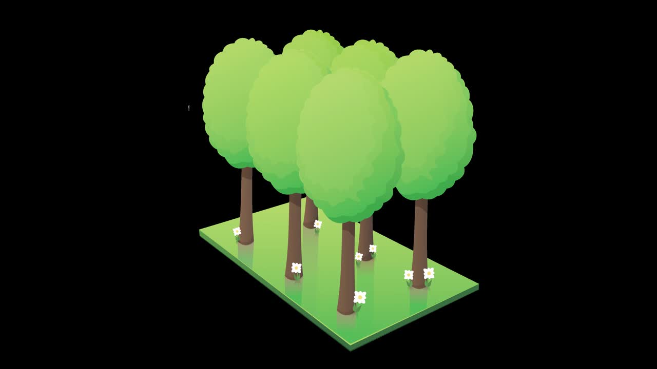 在阿尔法通道的黑色背景中，森林捕获二氧化碳的动画循环视频下载